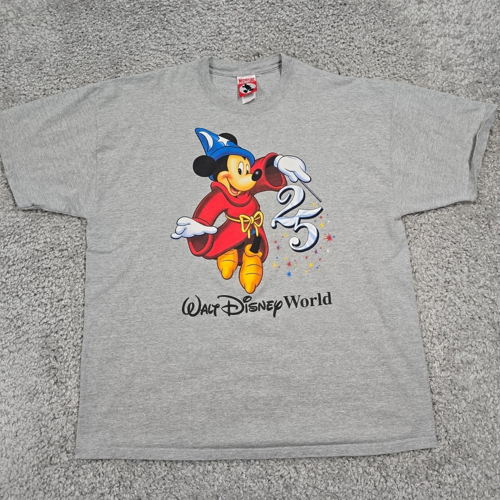 Mickey Inc Walt Disney World T-Shirt Mens XXL Gray Sorcerer Mickey 90s Vintage